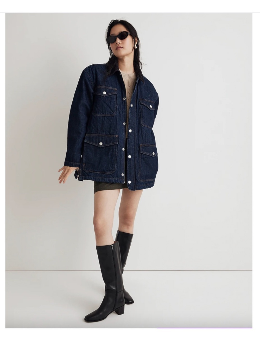 MADEWELL Oversized Denim Quilted Workwear Jacket In Rinse Wash | xl